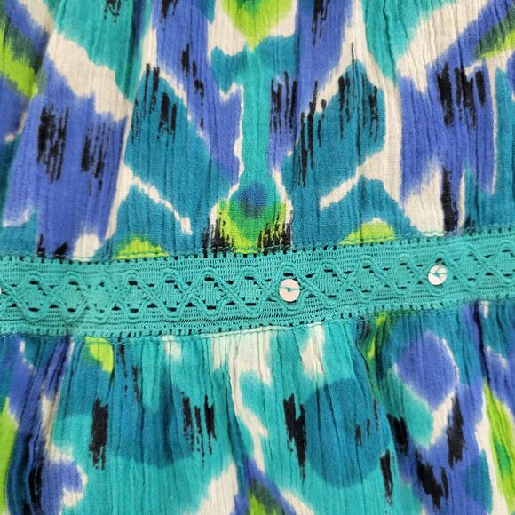 Vintage Notations A-line Skirt Womens L Blue Boho Watercolor Tiered Flowy Hippie - Picture 8 of 16